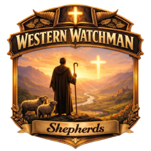 Christian ministry logo with sheep and sunrise background